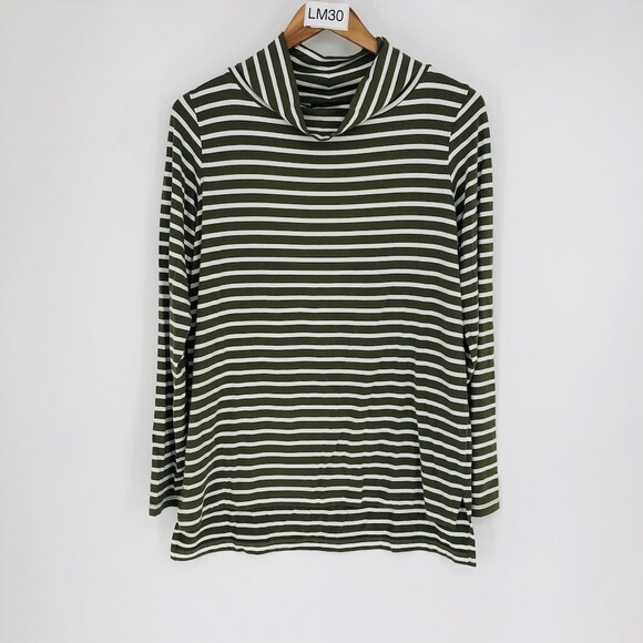 Pendleton Sweaters - Pendleton Women's Green & White Striped Long Sleeve Turtle Neck Knit Tunic Top S